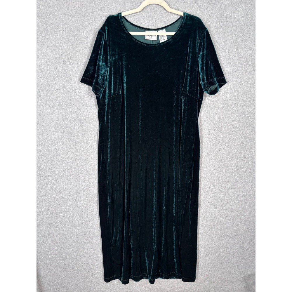 Vintage Emerald Green Velvet Midi Dress Size 18 Whimsigoth Modest Cottage Granny